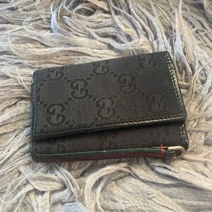 Gucci Monogram Canvas Key & Card Holder with Horse Bit and Stripe Trim Detail